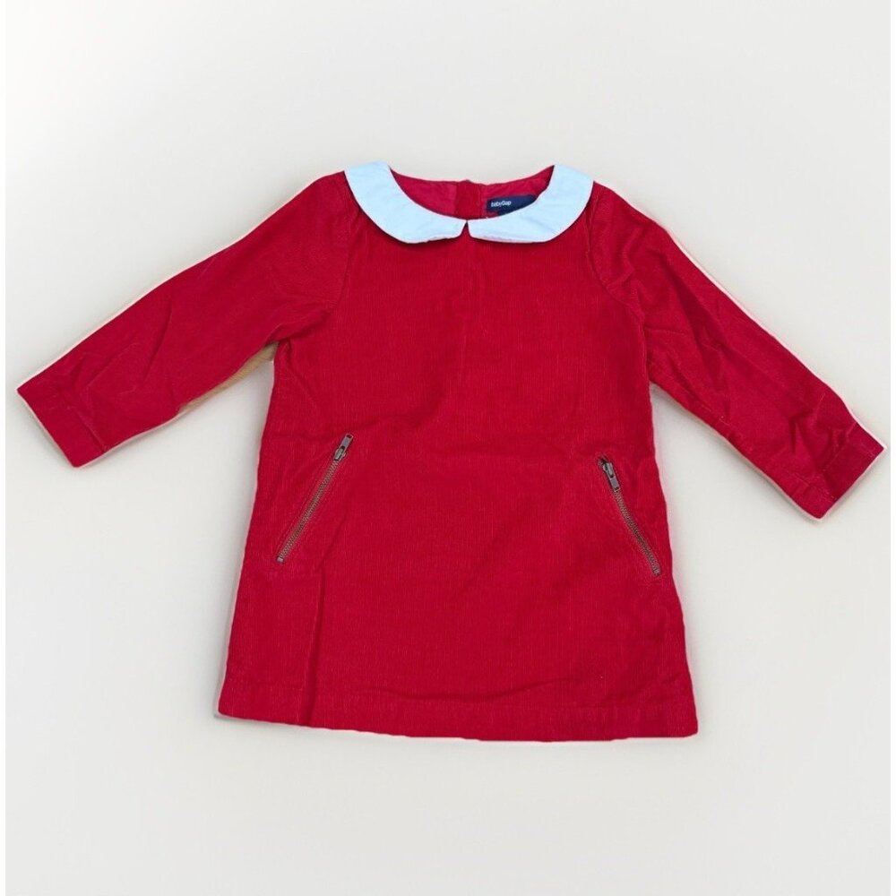 Baby Gap Girl's Red Corduroy Christmas Shift Dress size 2 Years Peter Pan Collar